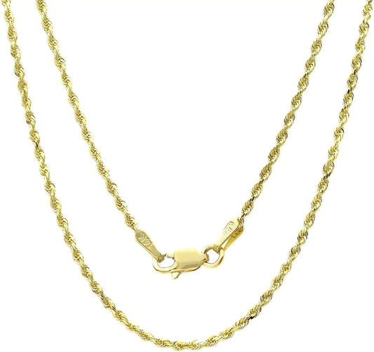 14k Gold Yellow Thin Hollow Rope Chain 16"-24" - Anti Spier 