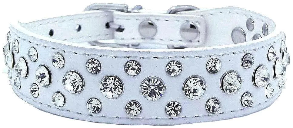 Rhinestone Dog Collar Bling XL Size 21 inch Neck PU Leather Crystal White Collar Anti Spier