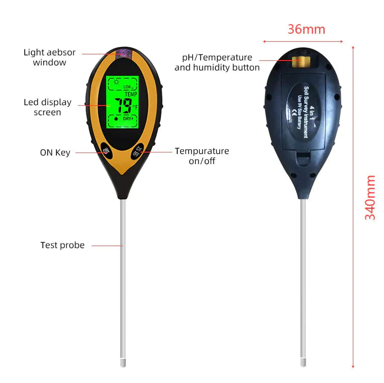 4 In 1 LCD Digital Soil Tester PH Water Moisture Temperature Sunlight Plant Test Anti Spier