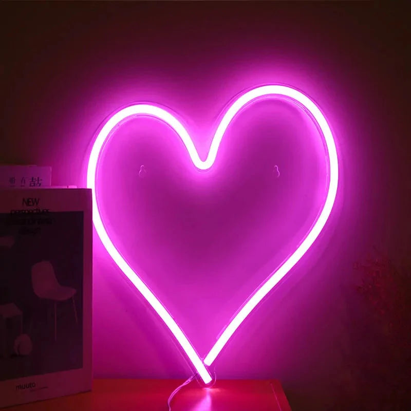 Big Heart Shape Neon Sign Wall Hanging Light - 38cm, USB Powered Anti Spier