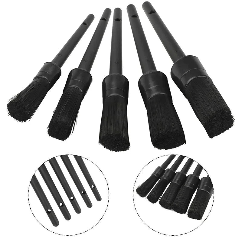5PC Car Detailing Brush Kit Boar Hair Vehicle Auto Interior For Wheel Clean Sets Anti Spier