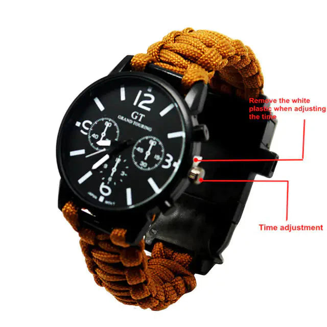 Outdoor Multi function Camping Survival Watch Bracelet Tools With LED Light Anti Spier