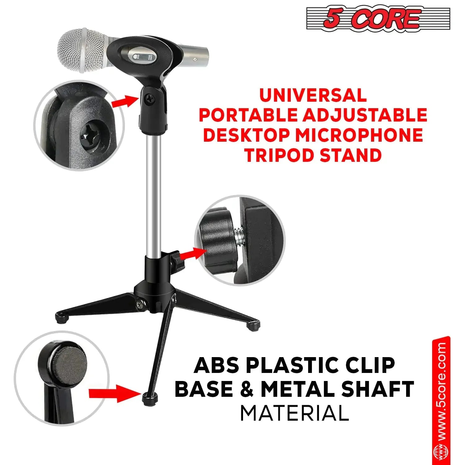 5Core Desktop Mic Stand Tripod Universal Desk Microphone Holder Table Top Stands Anti Spier