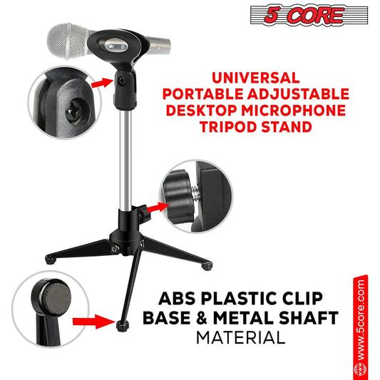 5Core Desktop Mic Stand Tripod Universal Desk Microphone Holder Table Top Stands Anti Spier