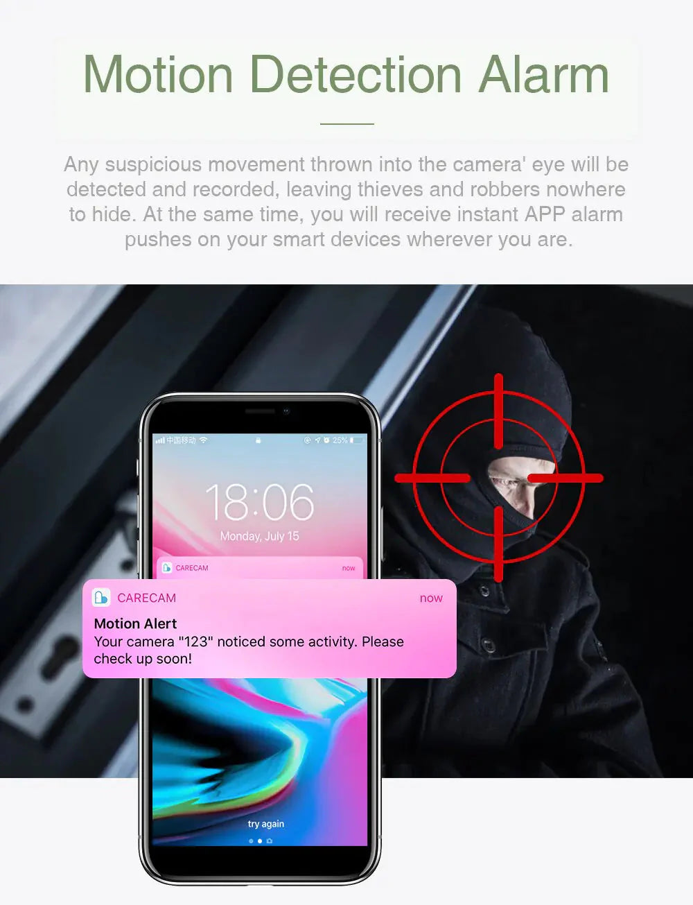 Wireless Security Camera 1080P Night Vision, Motion Detection, Activity Alert, Deterrent Alarm Anti Spier