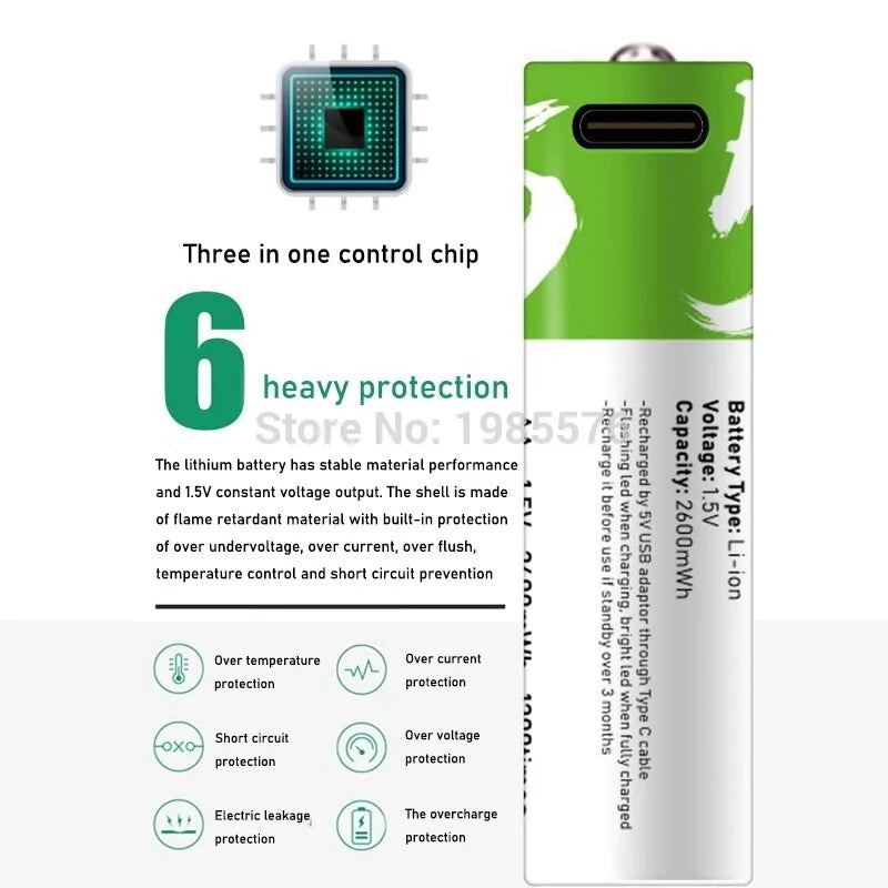 1.5V 2600mwh AA Rechargeable Li-ion Batteries