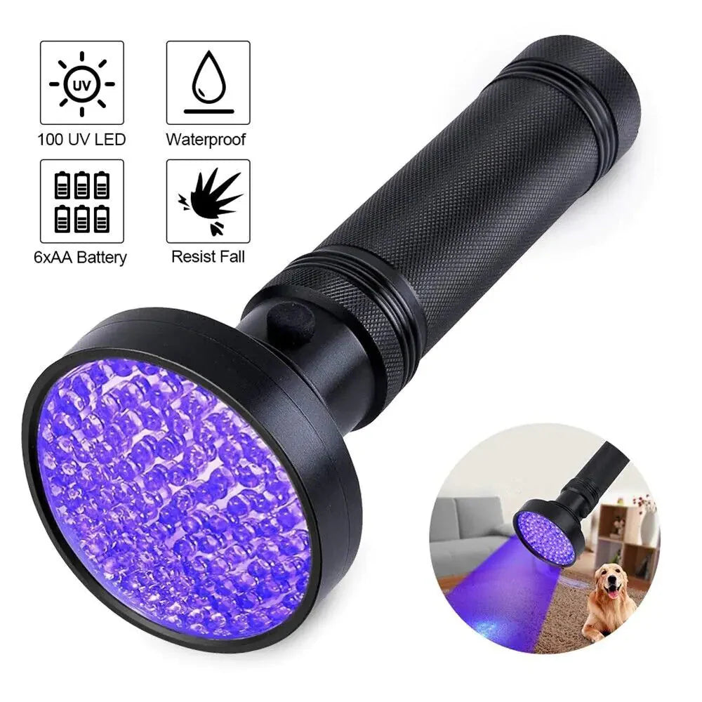 UV Ultraviolet Light 100 LED Flashlight BlackLight 395nM Inspection Lamp Torch Anti Spier