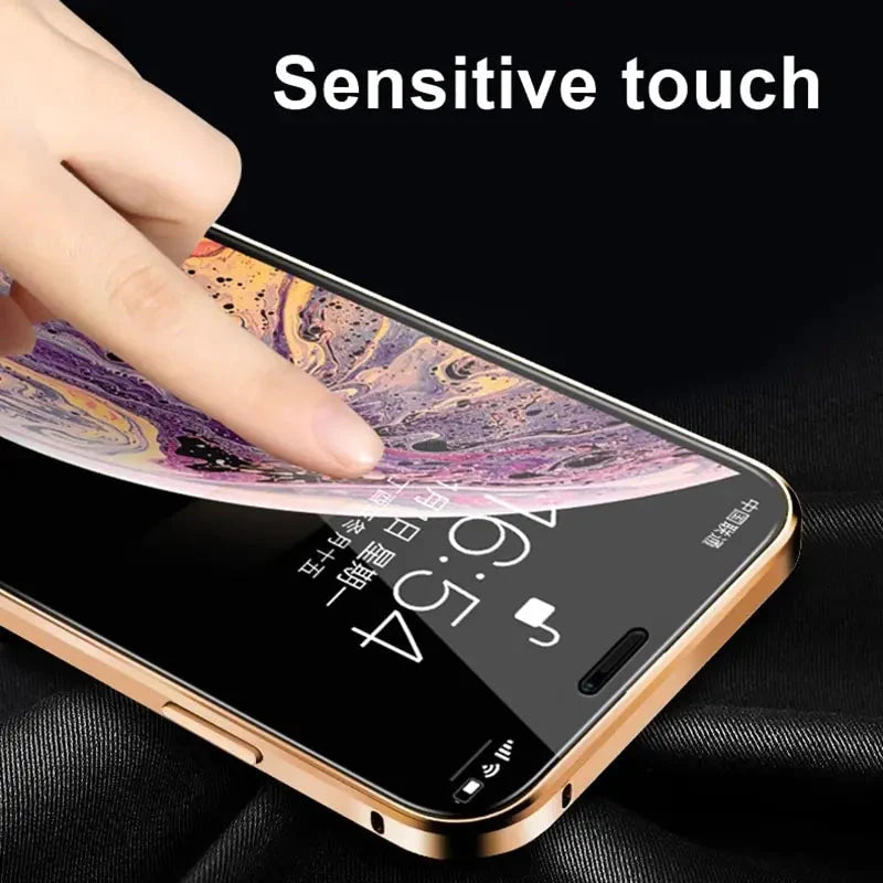 Magnetic Tempered Glass Privacy Metal Case iphone Anti Spier