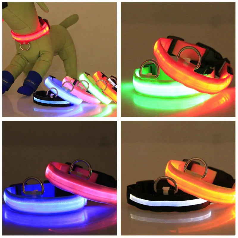 LED Adjustable Dog Collar Blinking Flashing Light Up Glow Pets Safety Waterproof Anti Spier