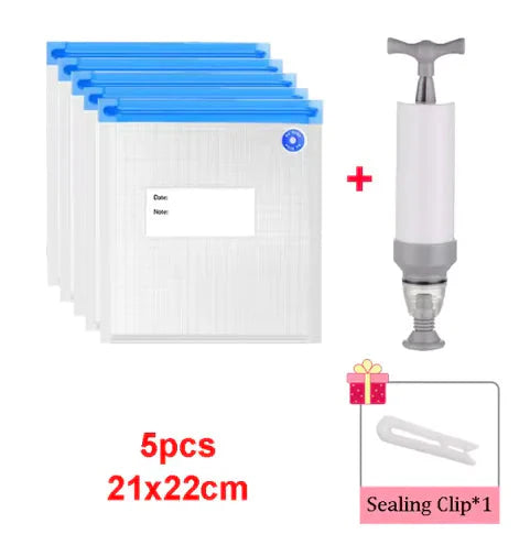 Reusable Vacuum Sealer Bag Kitchen Food Storage Zipper Bag Air Valve Pump Seal Vegetables Meat Snack Sealer Fresh Keeping Bag Anti Spier