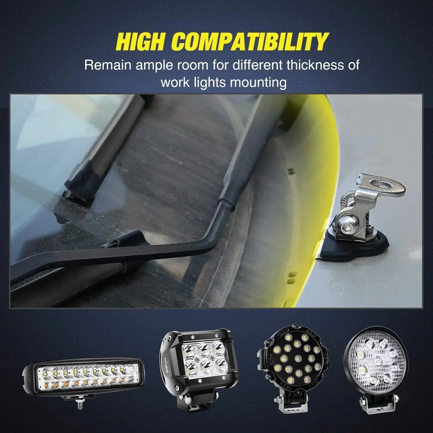 2PCS Pillar Hood Led Work Light Bar Mount Bracket Clamp Holder Offroad Universal Anti Spier