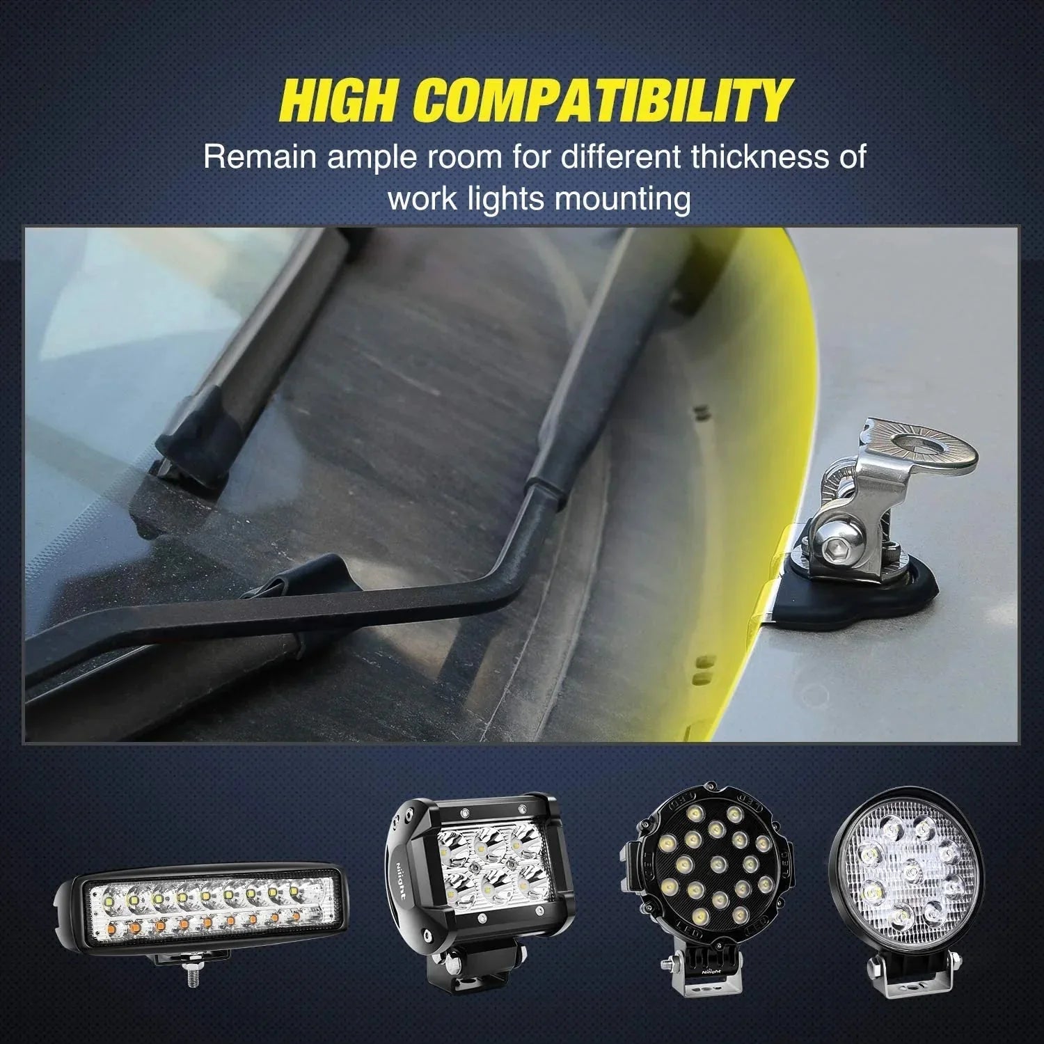 2PCS Pillar Hood Led Work Light Bar Mount Bracket Clamp Holder Offroad Universal Anti Spier