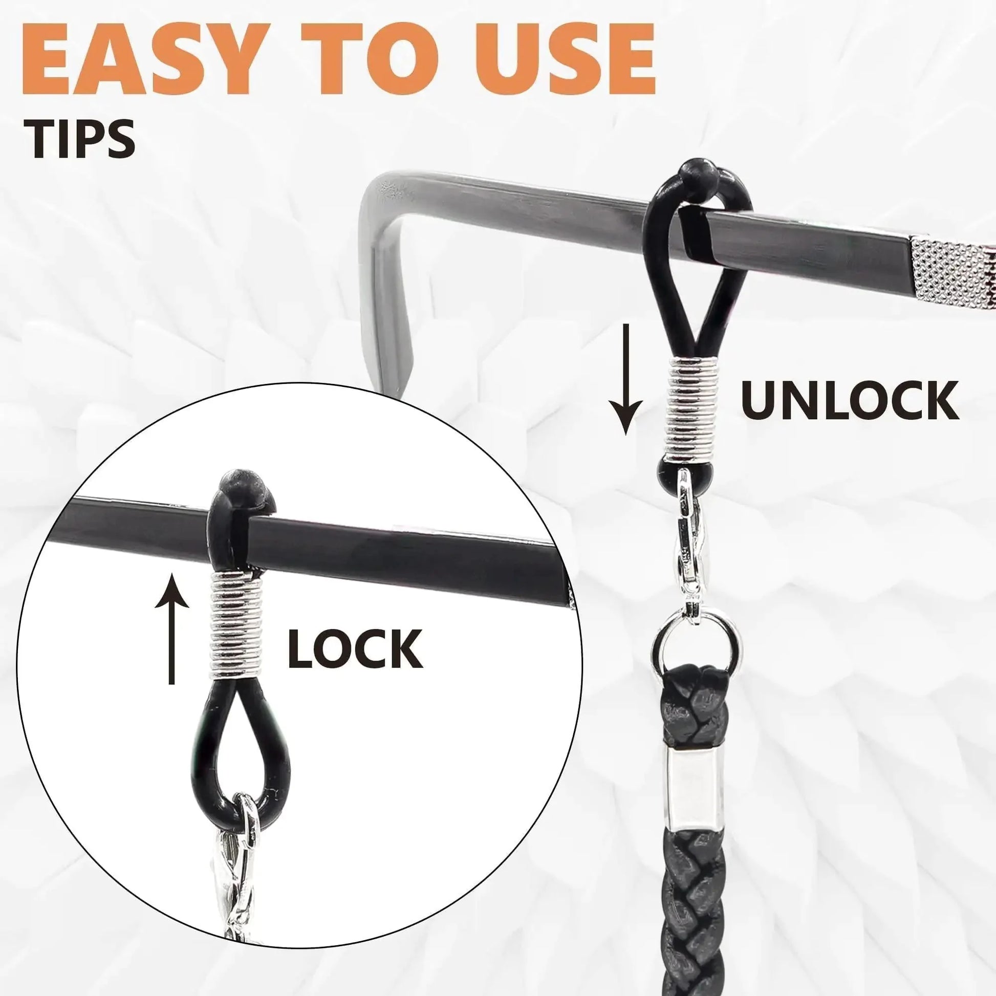 Eye Glass String Strap Holder Premium ECO Leather 2 Cords Black 30 inch Length Anti Spier