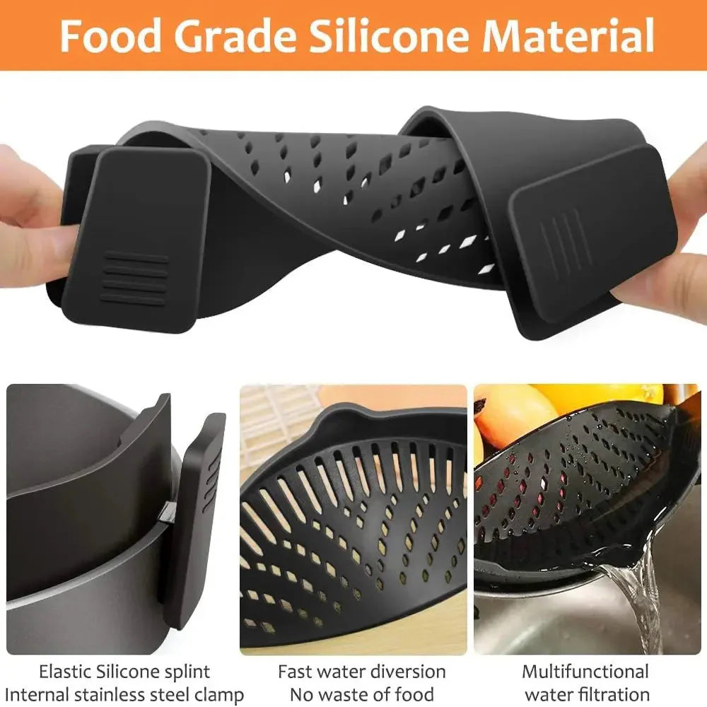 Multi-Functional Silicone Clip-On Strainer Anti Spier