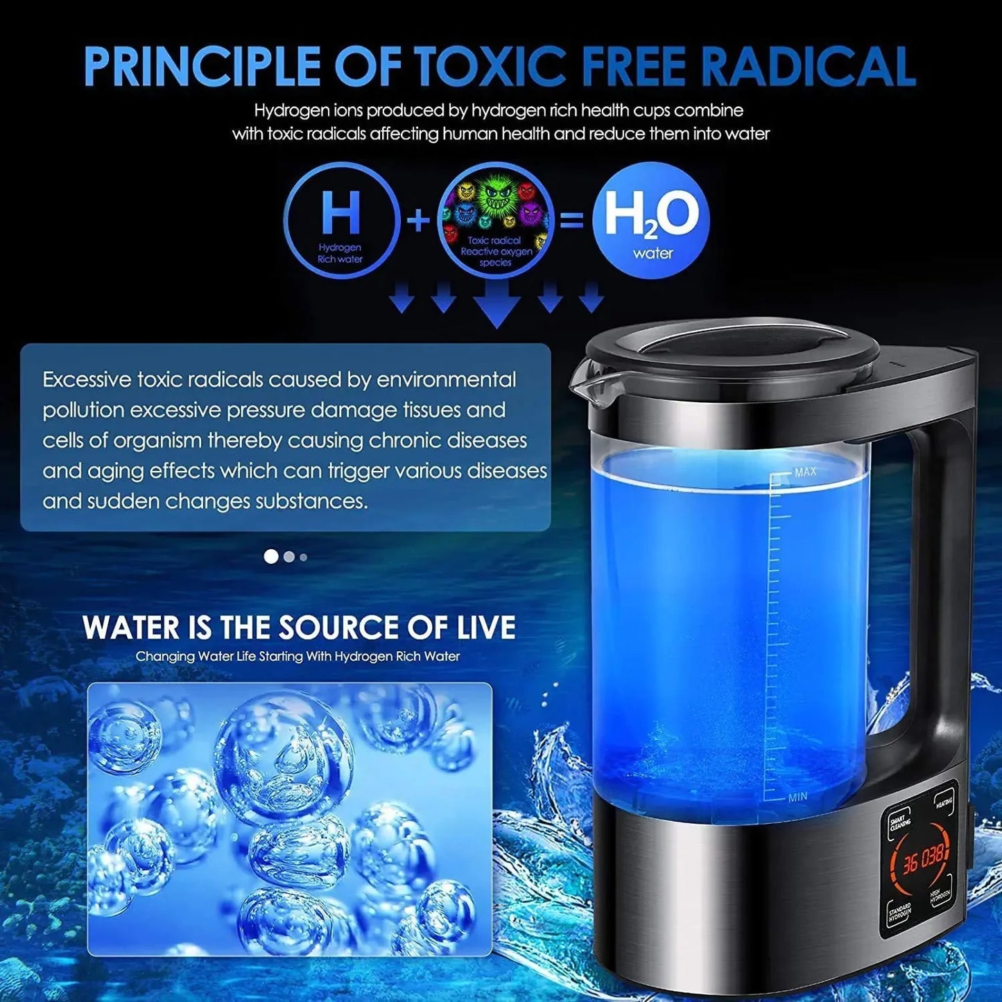Hydrogen Water Ionizer Machine - Electric Hydrogen Rich Water Machine Anti Spier