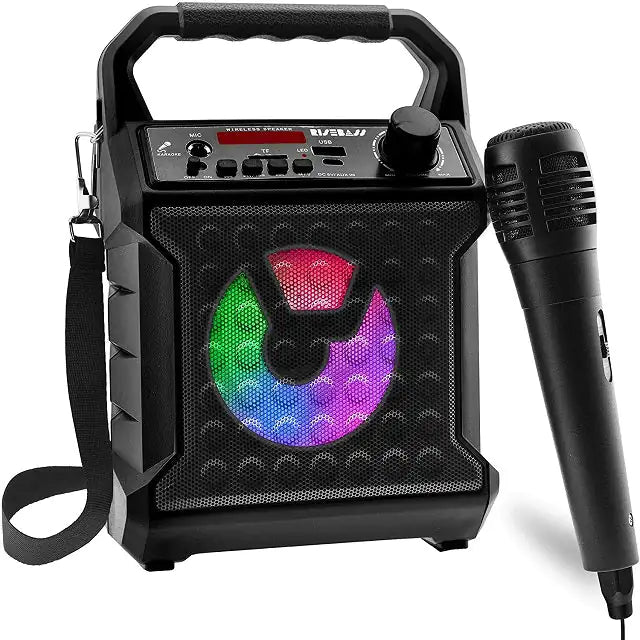 Risebass Portable Karaoke Machine with Microphone - Home Karaoke System with Party Lights for Kids and Adults - Rechargeable USB Speaker Set with FM Radio, SD/TF Card Support, and AUX-in Anti Spier