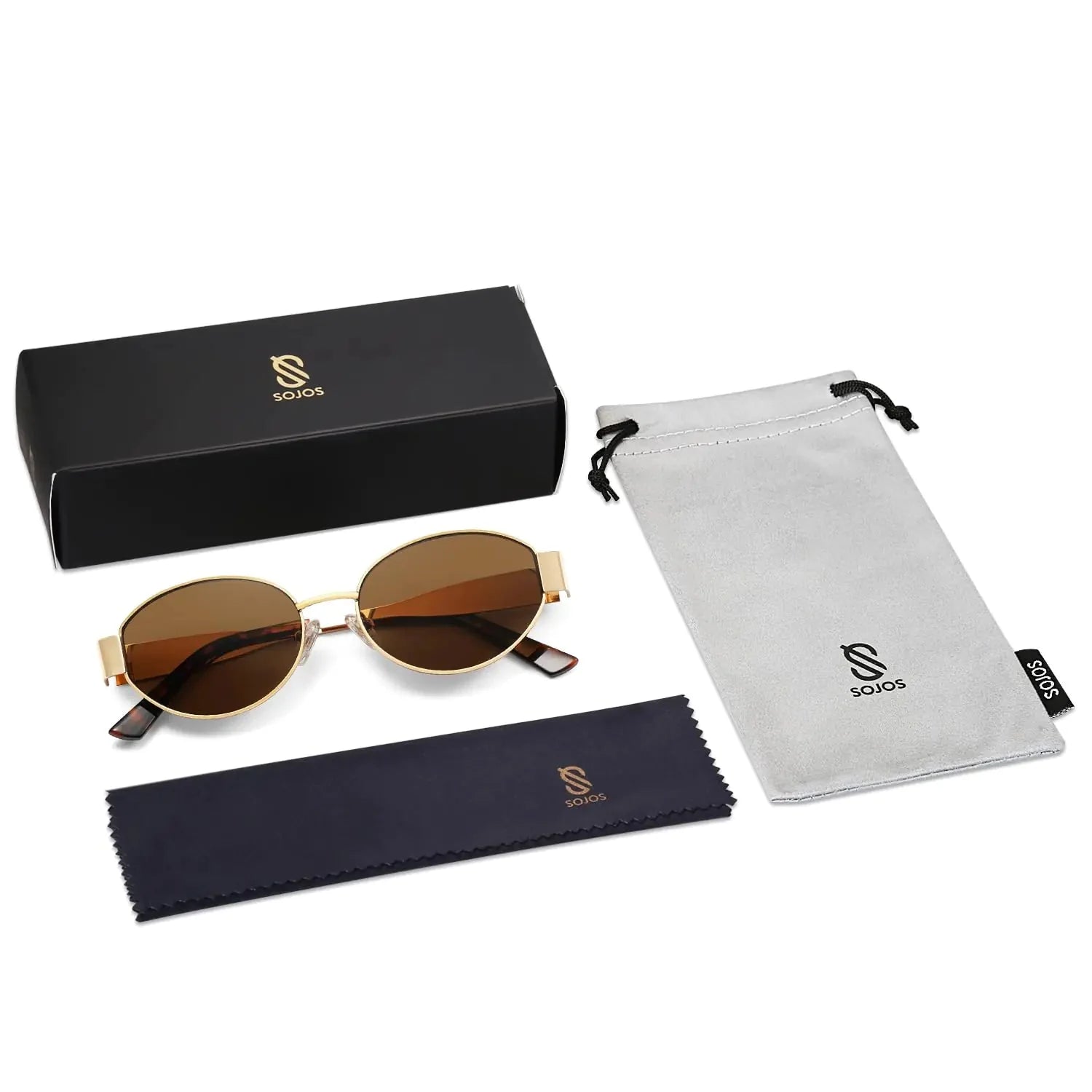 SOJOS Retro Oval Sunglasses for Women Men Trendy Sun Glasses Classic Shades UV400 Protection SJ1217 Gold/Grey Anti Spier