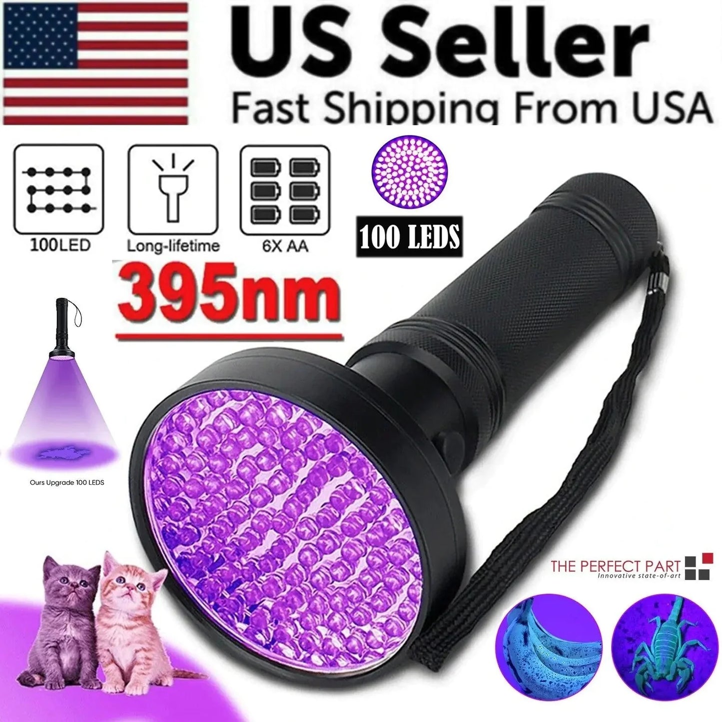 UV Ultraviolet Light 100 LED Flashlight BlackLight 395nM Inspection Lamp Torch Anti Spier