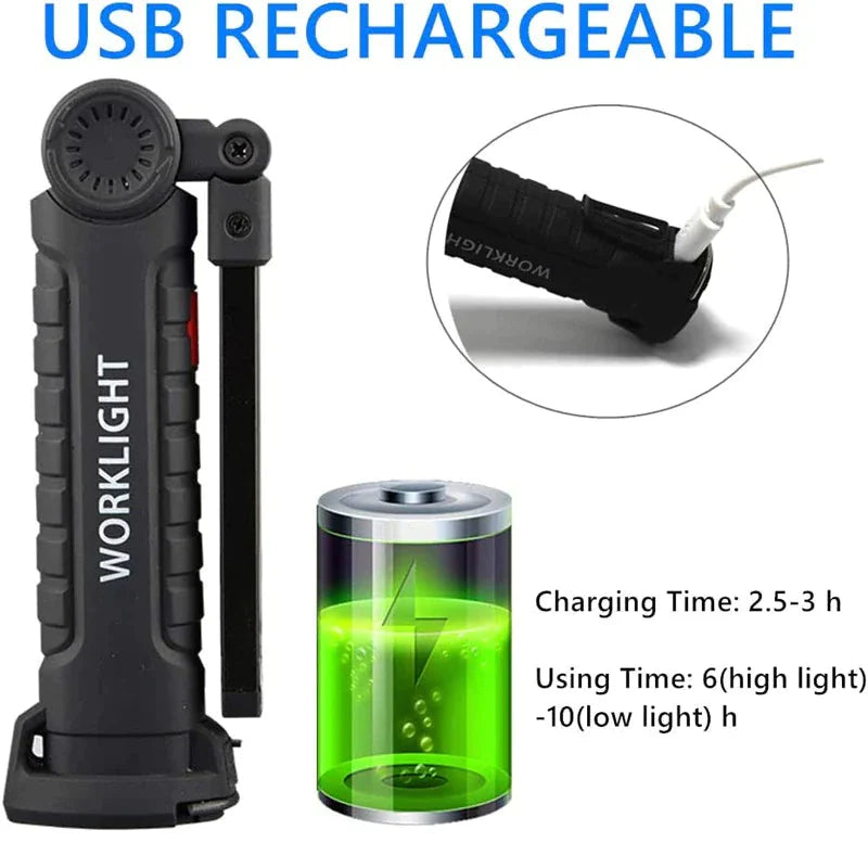 Rechargeable LED COB Work Light Mechanic Flashlight Lamp Magnetic Base Bright Anti Spier
