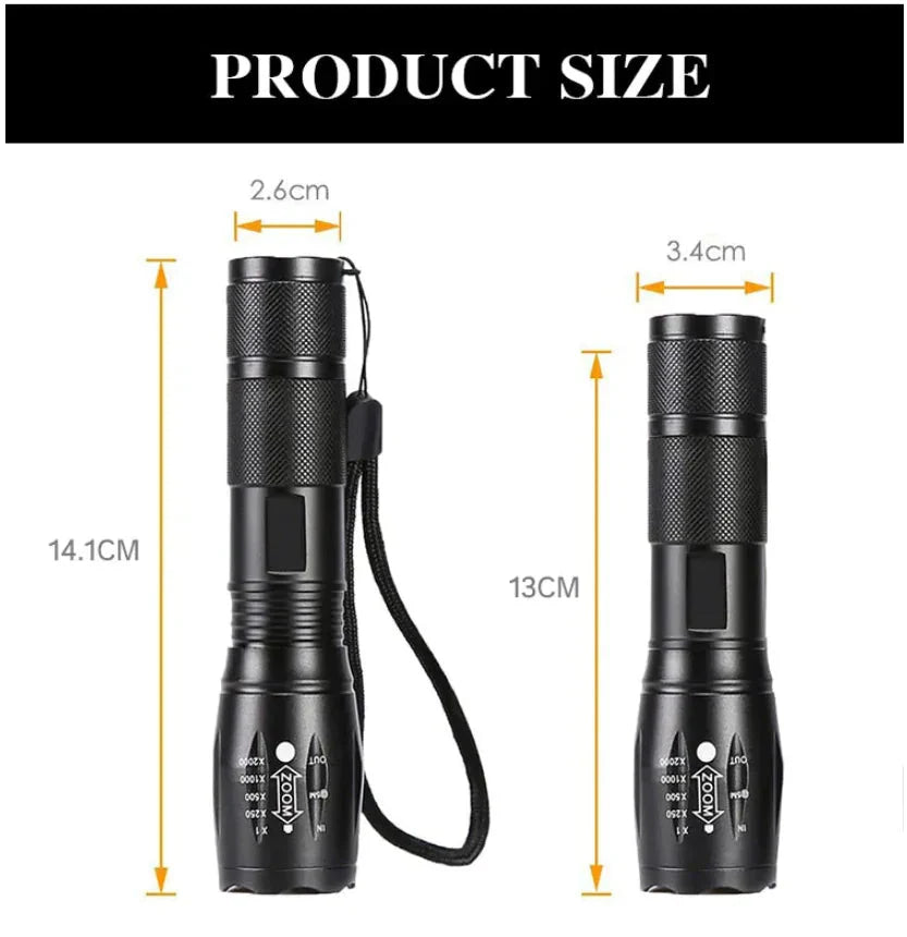 Super-Bright 90000LM LED Tactical Flashlight 5 Modes Zoomable Torch Searchlight Anti Spier