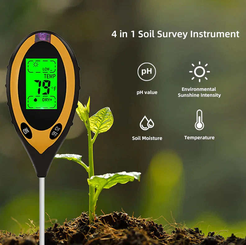 4 In 1 LCD Digital Soil Tester PH Water Moisture Temperature Sunlight Plant Test Anti Spier