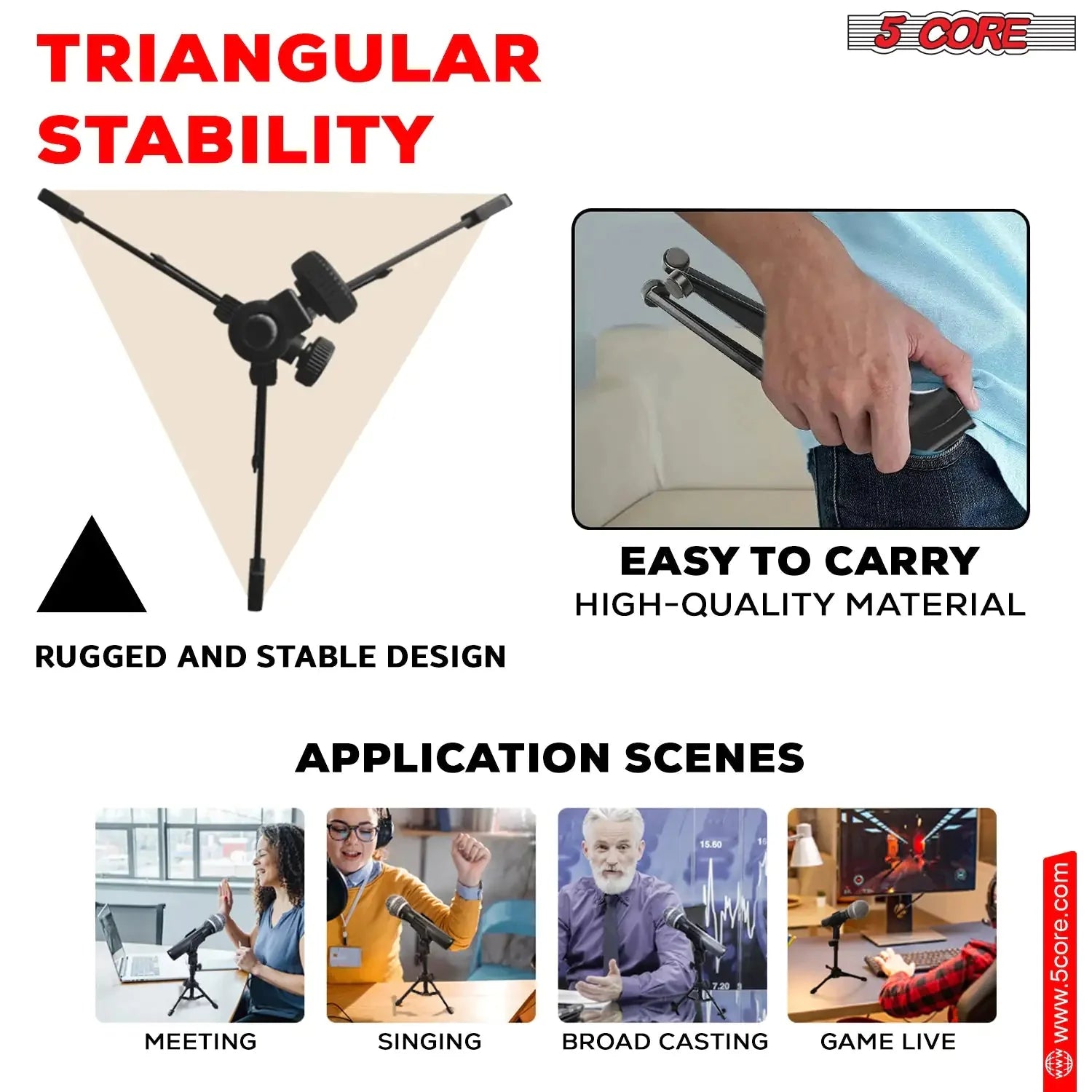 5Core Desktop Mic Stand Tripod Universal Desk Microphone Holder Table Top Stands Anti Spier