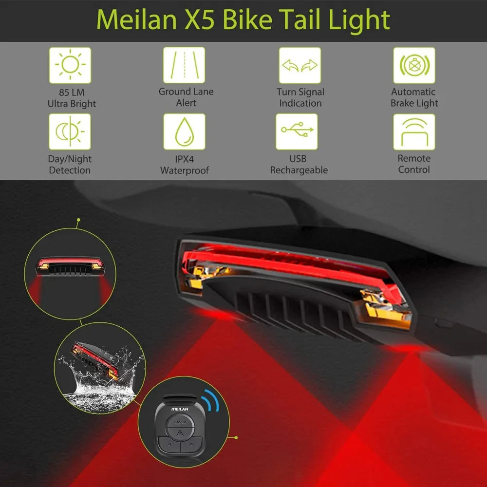 Smart Auto Brake Sensing Light Bicycle Wireless Turn Light Anti Spier