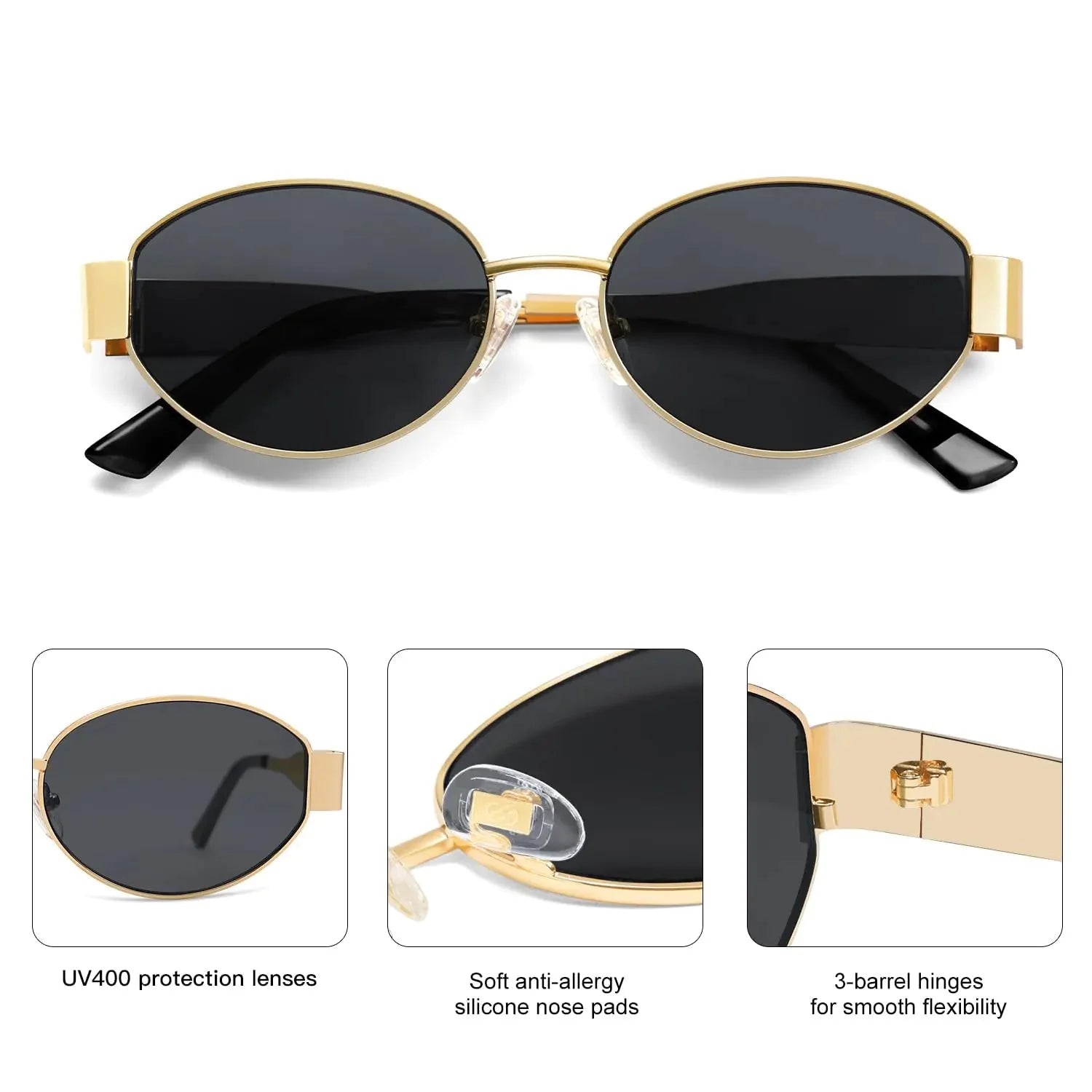 SOJOS Retro Oval Sunglasses for Women Men Trendy Sun Glasses Classic Shades UV400 Protection SJ1217 Gold/Grey Anti Spier