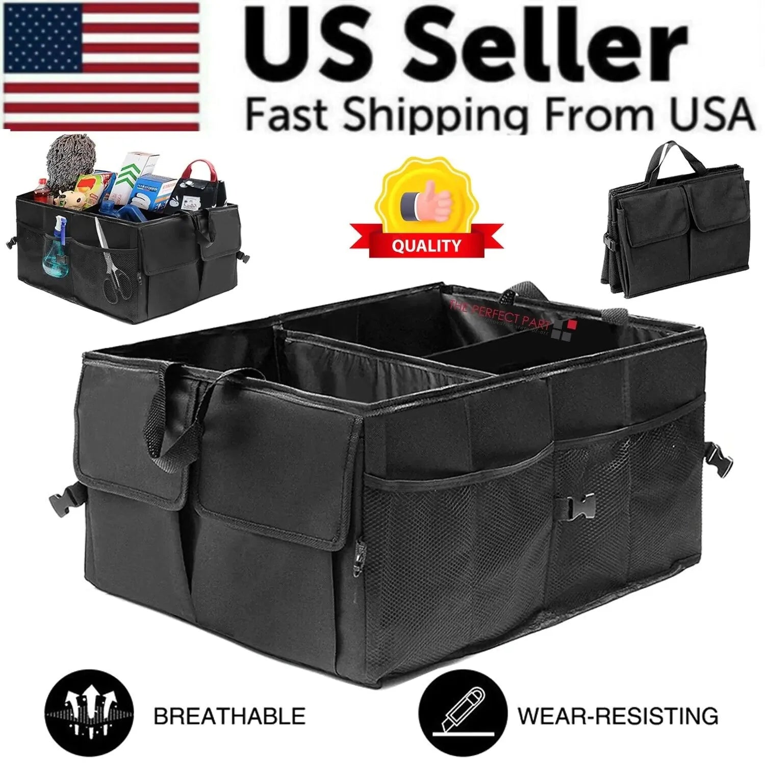 Trunk Cargo Organizer Folding Storage Collapse Bag Bin For Car Truck SUV 40L US Anti Spier
