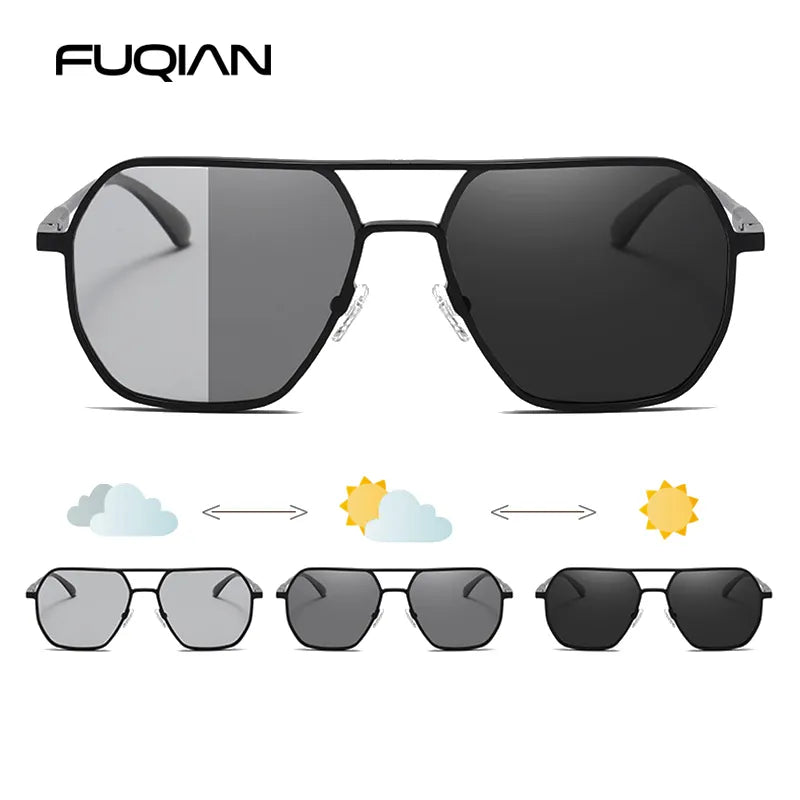 Luxury Metal Photochromic Sunglasses Anti Spier
