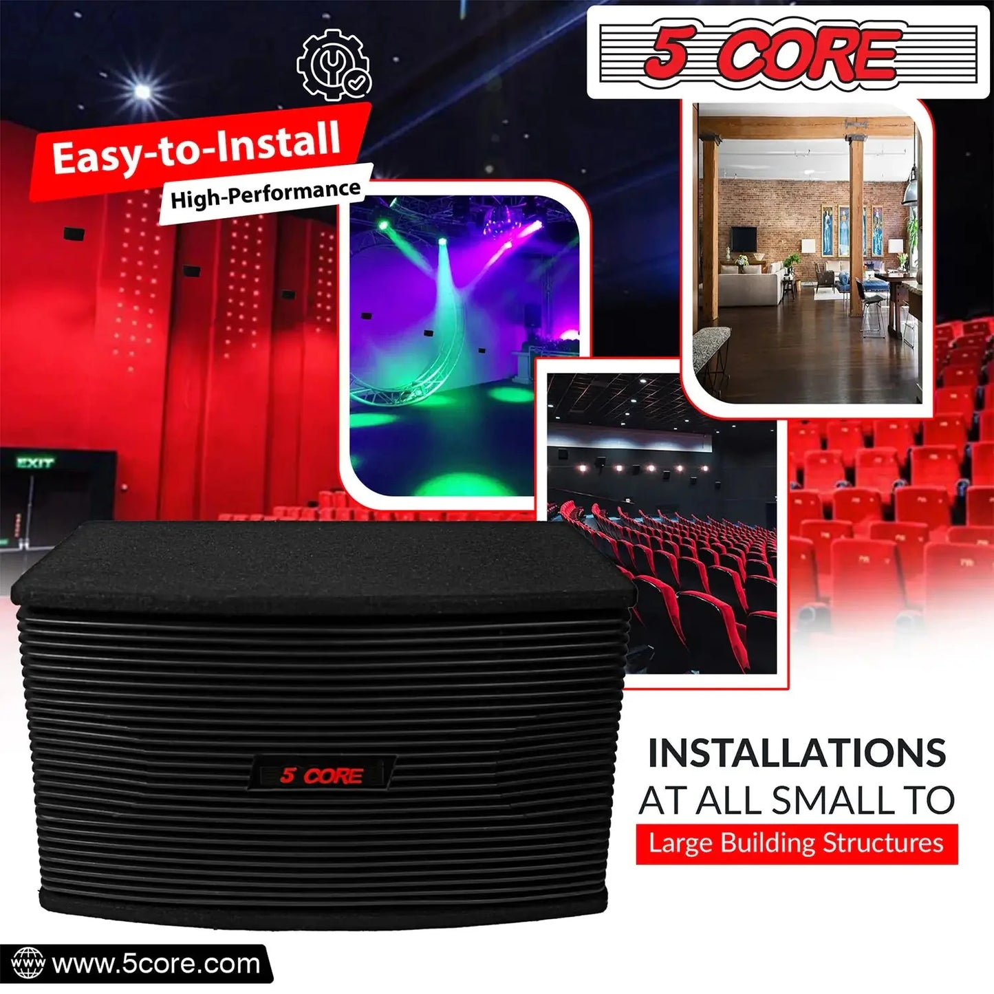 5Core Box Subwoofer for Car 1Pc Black 800W Peak Power 8 Inch Vented Trunk Speaker Woofer 8 Ohm Anti Spier