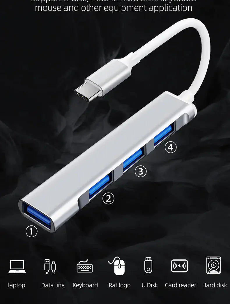 USB-C Type C to USB 3.0 4 Port Hub Splitter For PC Mac Phone MacBook Pro iPad Anti Spier
