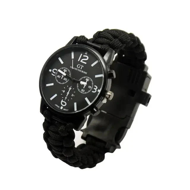 Outdoor Multi function Camping Survival Watch Bracelet Tools With LED Light Anti Spier