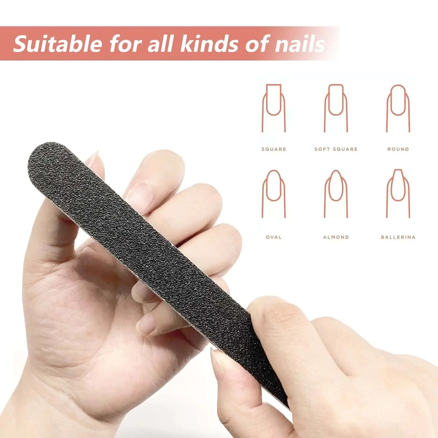 20 Pack 100/180 Grit Nail Files, Black Professional Reusable Emery Boards Manicure Tool for Acrylic Nails, Nail Buffering Files Anti Spier