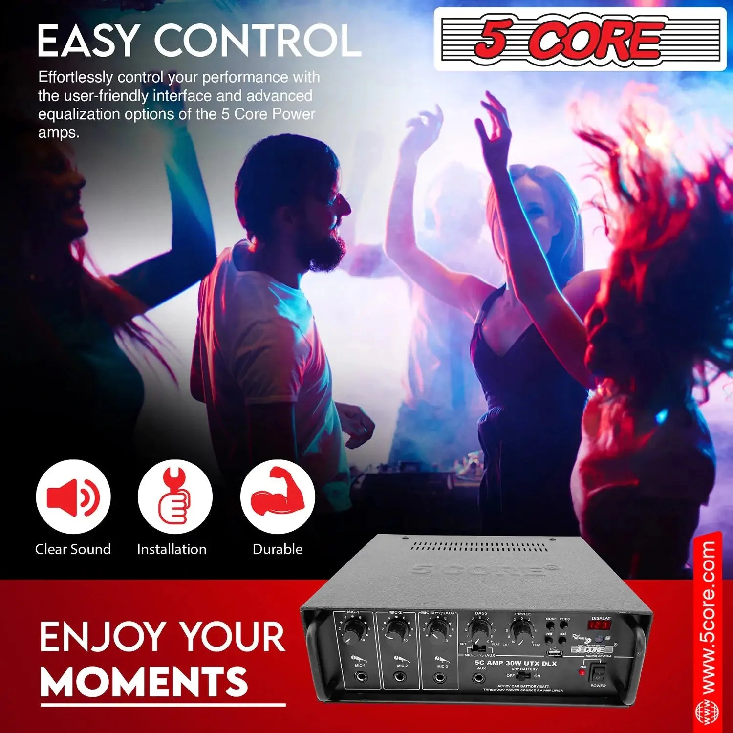 5Core Amplifier Home Audio Stereo Receiver PA Speaker Microphone Surround Sound Amp Anti Spier