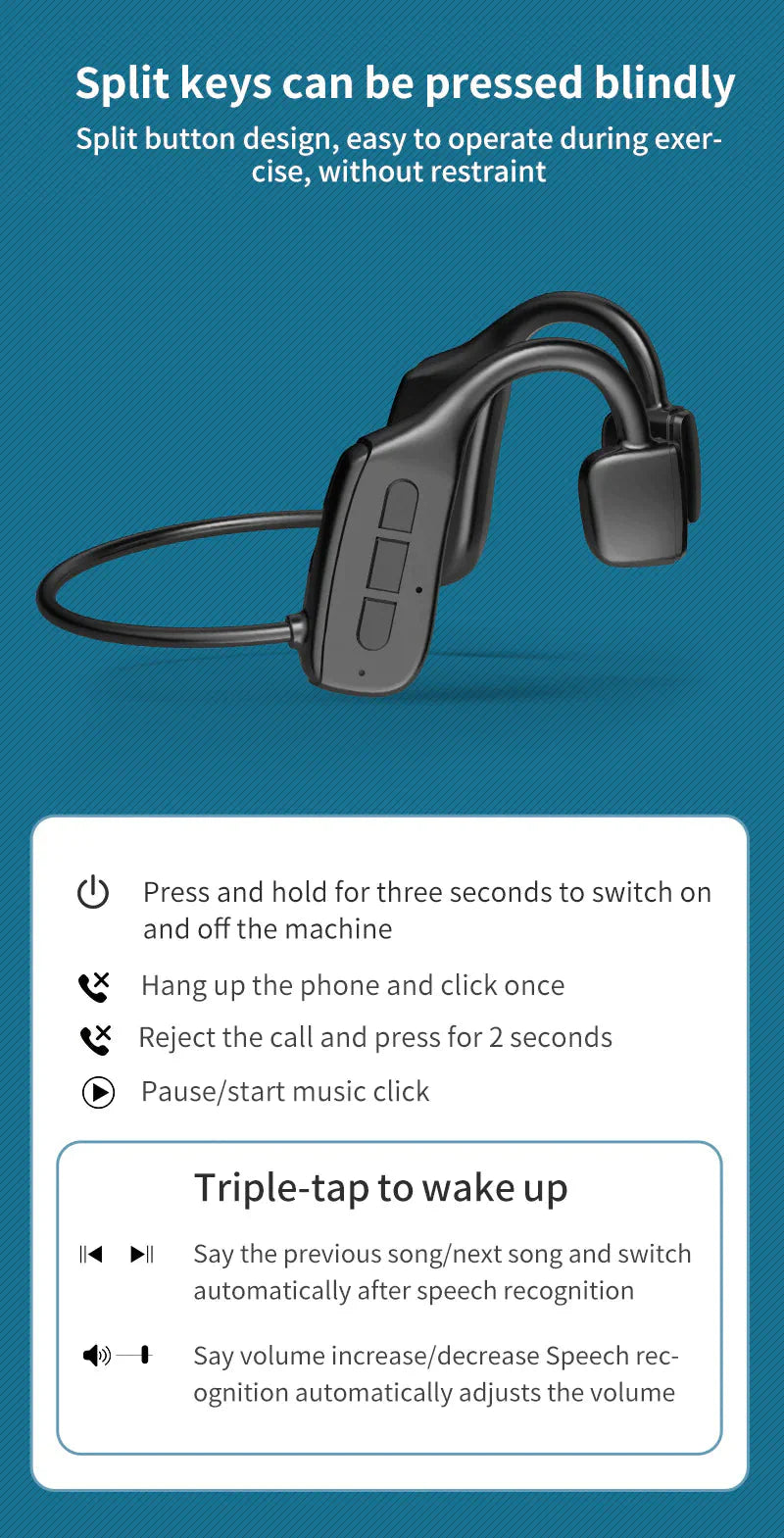 Bone Conduction Headphones Bluetooth 5.1 Wireless Headset Earbuds Outdoor Sport Anti Spier