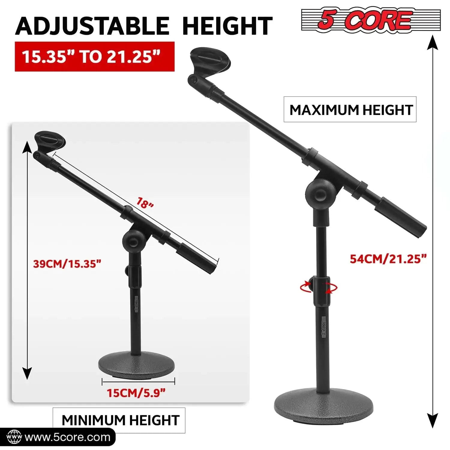 5Core Round Base Desktop Mic Stand Universal Desk Microphone Holder Table Top Stands BLACK Anti Spier
