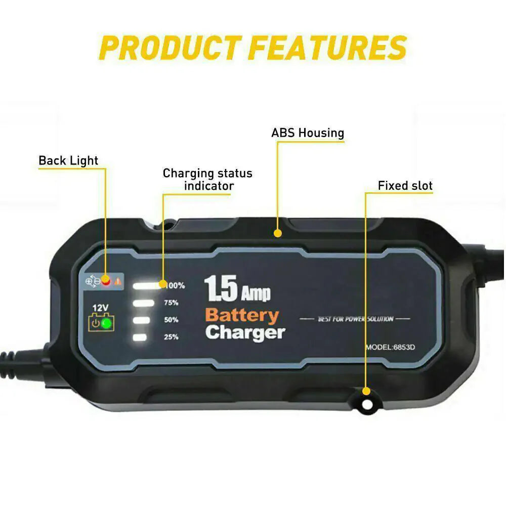 1500mAh Automatic Smart Battery Charger 12V Portable Car Auto Trickle Maintainer Anti Spier