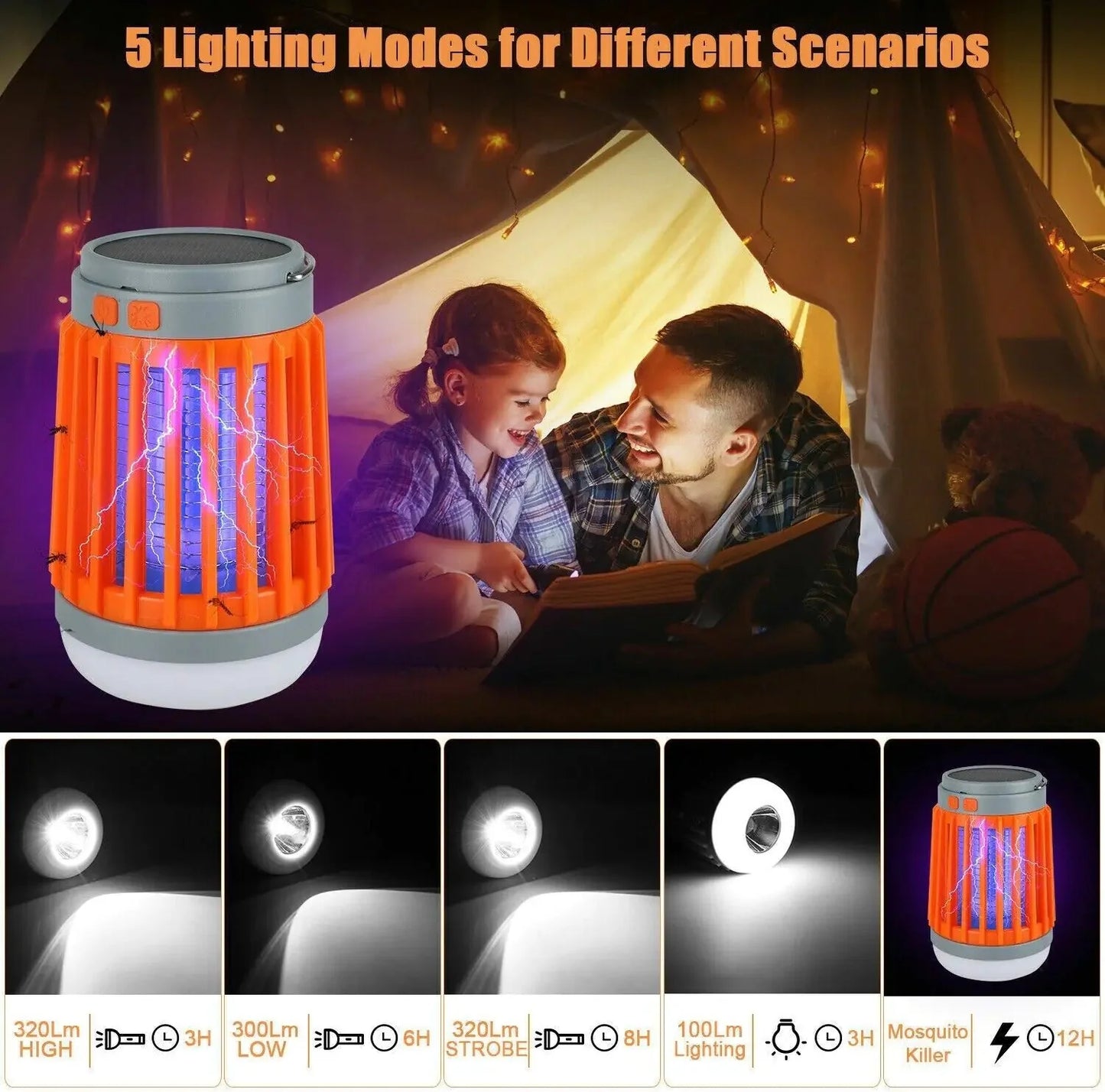 Solar USB Mosquito Killer Light Electronic Fly Bug Insect Zapper Trap Pest Lamp Anti Spier
