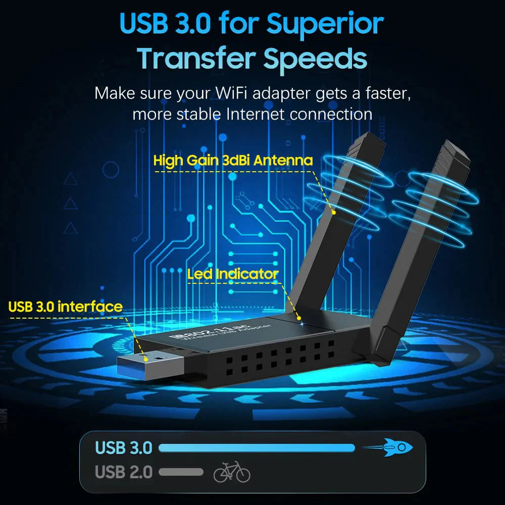 USB 3.0 Wireless WIFI Adapter 1300Mbps Long Range Dongle Dual Band 5Ghz Network Anti Spier