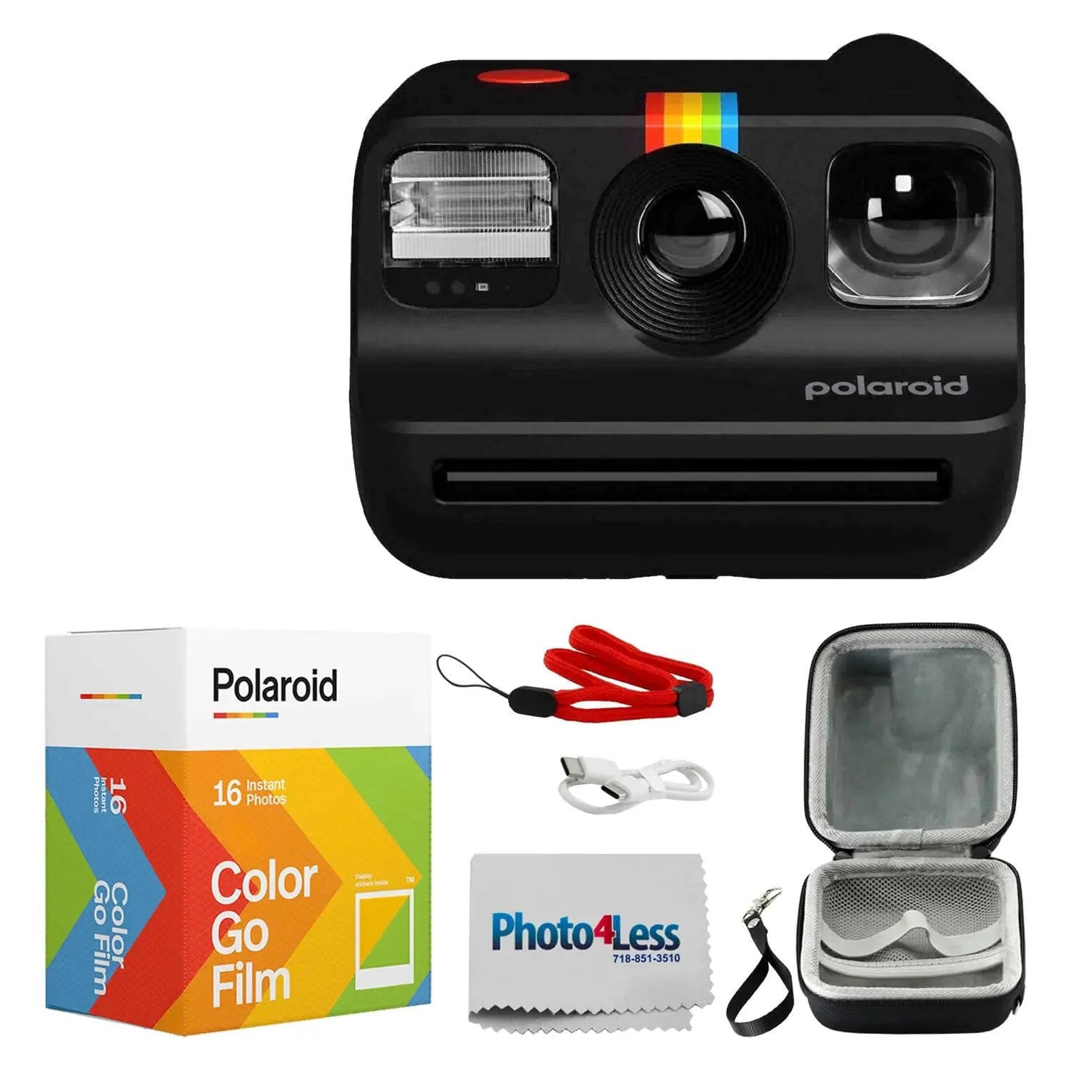 Polaroid Go Generation 2 Instant Film Mini Camera (Black) Bundled with Polaroid GO Color Film Double Pack Hard Carrying Case Lens Cleaning Cloth Anti Spier