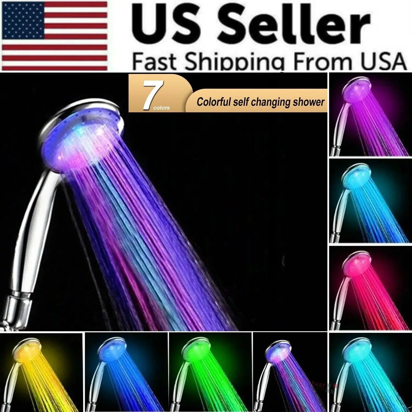 Handheld 7 Color Changing LED Light Water Bath Home Bathroom Shower Head Glow Anti Spier