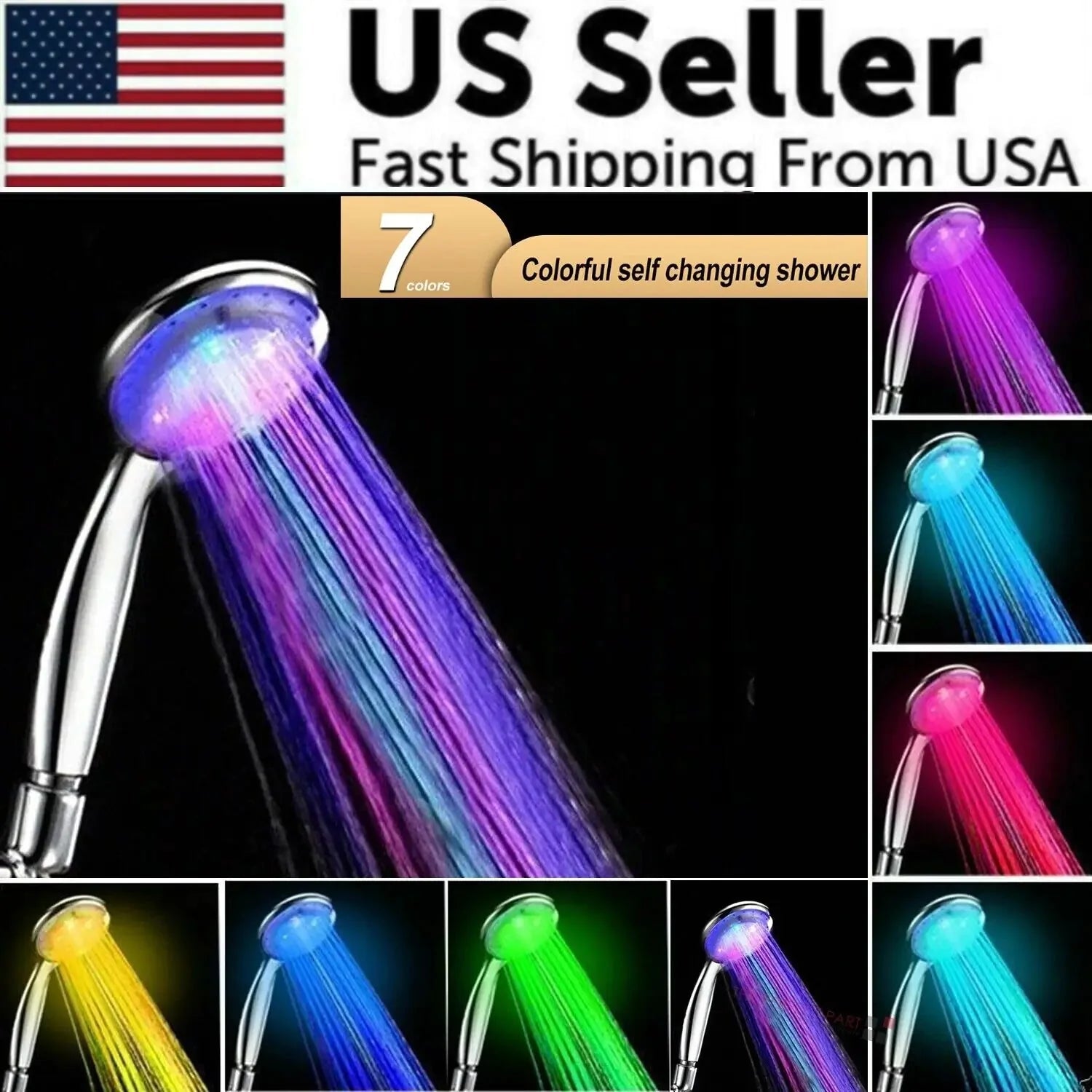 Handheld 7 Color Changing LED Light Water Bath Home Bathroom Shower Head Glow Anti Spier