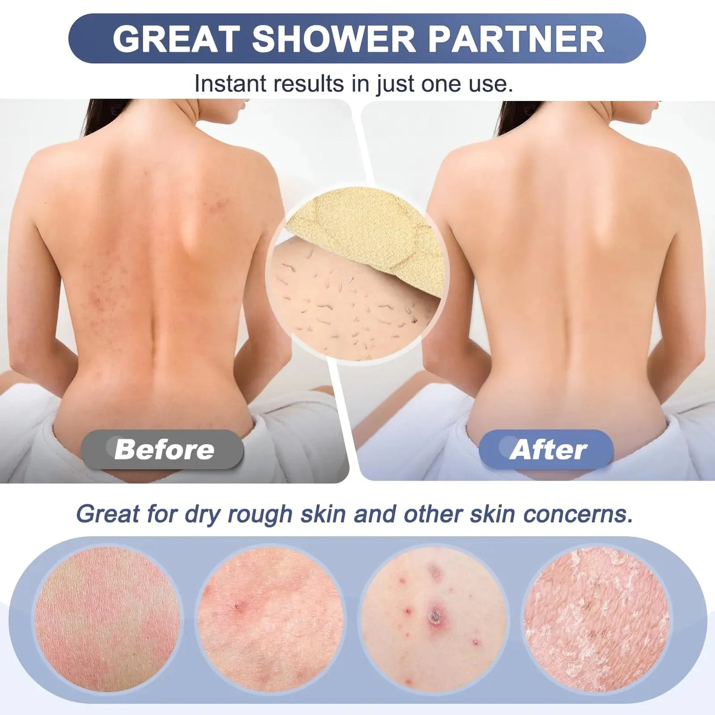 Exfoliating Back Scrubber with Handles, 39 Inch Double-Sided Back Exfoliator Body Scrub Towel, Exfoliating Washcloth Bath Tool for Use in Shower, Back Washer to Deep Clean Your Skin for Men & Women Beige (39*5.5 Inch) Anti Spier