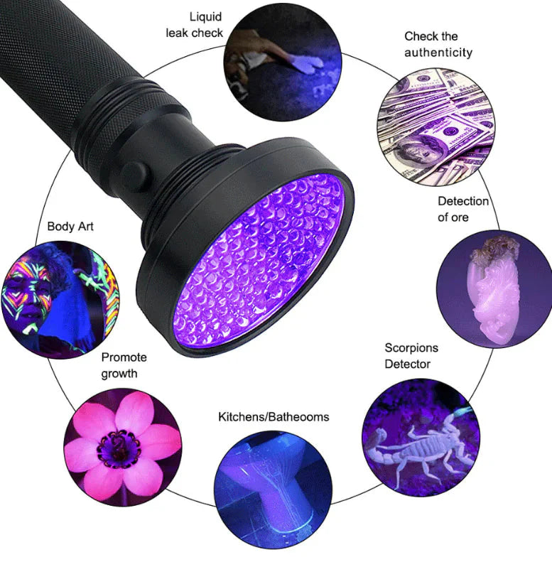 UV Ultraviolet Light 100 LED Flashlight BlackLight 395nM Inspection Lamp Torch Anti Spier