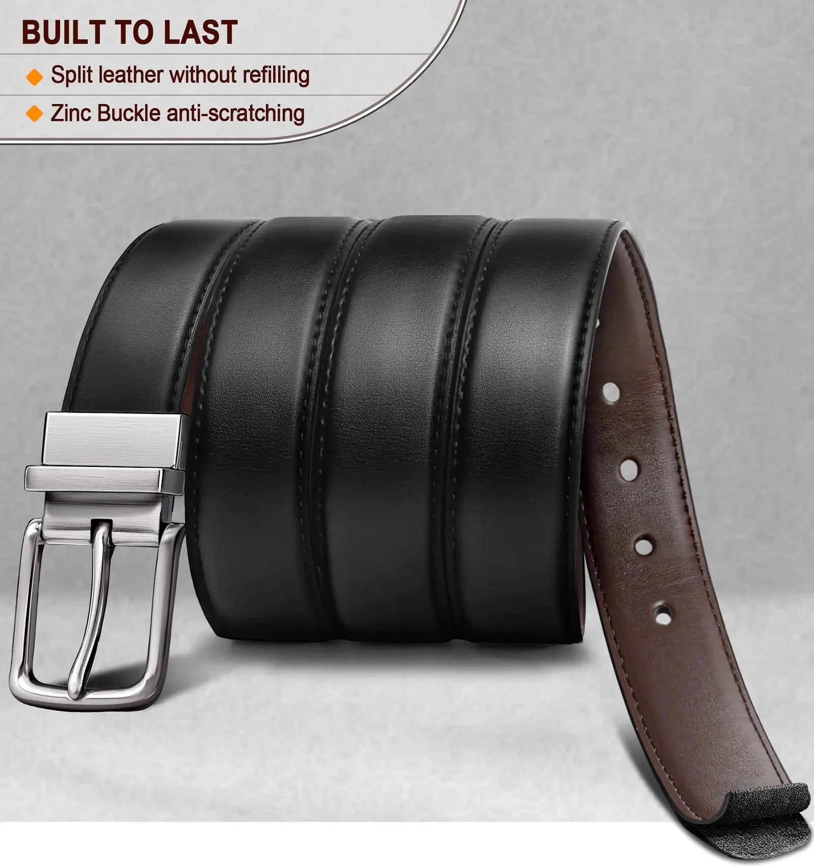 BULLIANT Men's Belt,Reversible Belt 1.25" For Gift Mens Casual Golf Dress pants shirts,One Reverse For 2 Sides Black/Antique Coffee1033 34"-36"Waist Adjustable Anti Spier