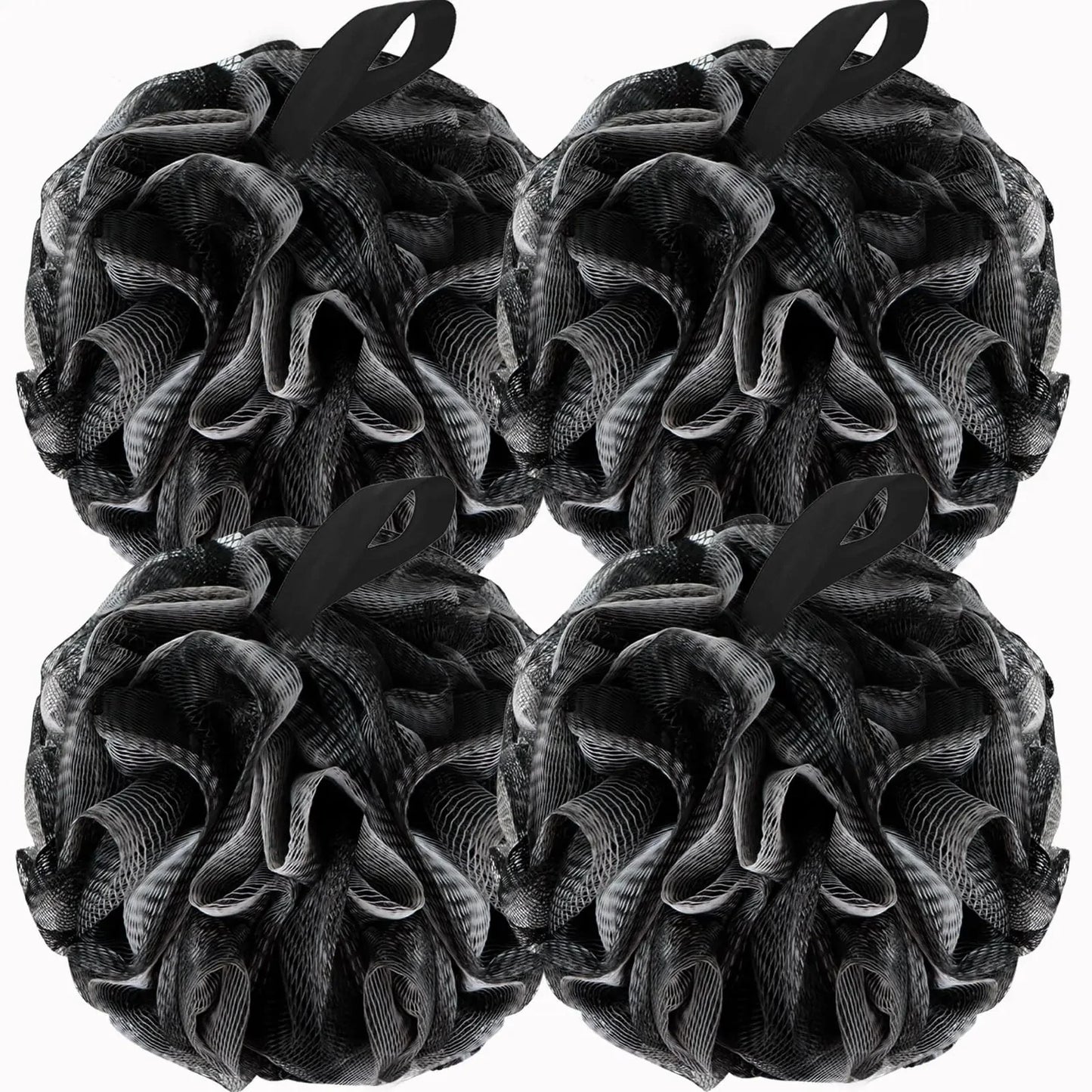 Bath Loofah Shower Sponge Body Back Scrubber Soft Mesh Shower Puffs Exfoliating Loofa for Women & Men Bath Accessories Cleaning Tool (4Pack 60G Black, Charcoal Black) 1 Count (Pack of 4) Anti Spier