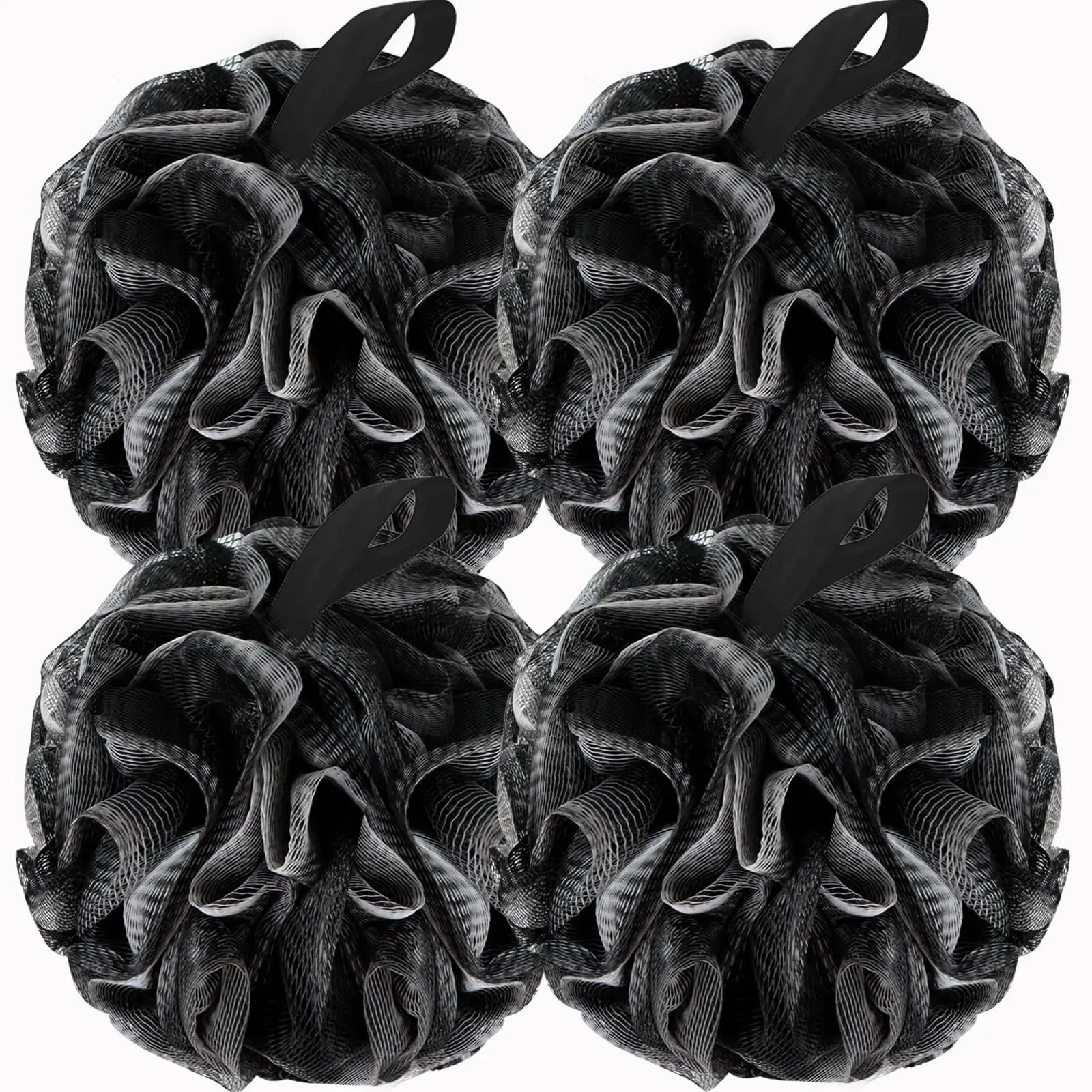 Bath Loofah Shower Sponge Body Back Scrubber Soft Mesh Shower Puffs Exfoliating Loofa for Women & Men Bath Accessories Cleaning Tool (4Pack 60G Black, Charcoal Black) 1 Count (Pack of 4) Anti Spier