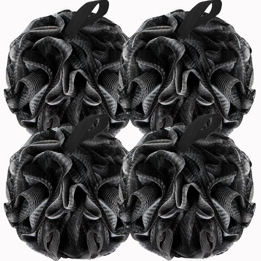 Bath Loofah Shower Sponge Body Back Scrubber Soft Mesh Shower Puffs Exfoliating Loofa for Women & Men Bath Accessories Cleaning Tool (4Pack 60G Black, Charcoal Black) 1 Count (Pack of 4) Anti Spier