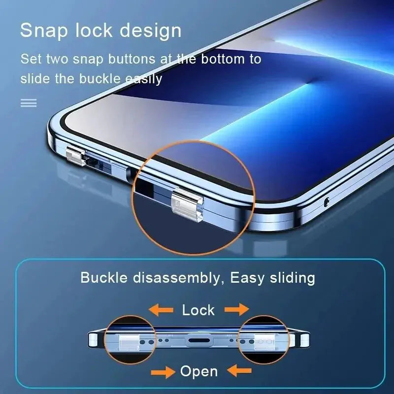 Double Sided Glass Snap Lock Case For iPhones Anti Spier